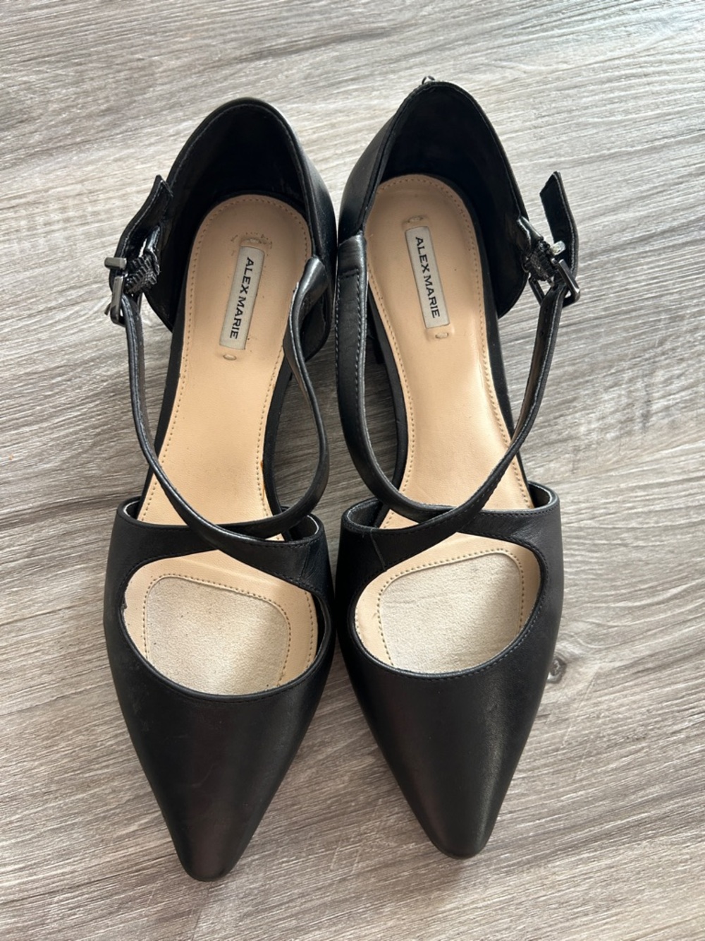 Alex Marie Black Pointed-Toe Ankle Strap Heels